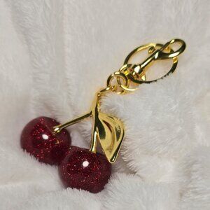 Cherry Keychain/Bag Charm with Gold Accents